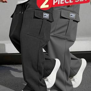 TEMU 2개 세트 남성용 헤비듀티 팬츠 - 다용도 포켓 장착 루즈핏 툴벨트 팬츠, 야외, 헬스, 일상복용 - 멀티포켓 작업복 (손세탁 가능)