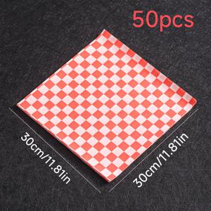 TEMU 50개입 빨간 체크 무지방 종이, 튀김치킨, 감자튀김, 버거 포장용, 일회용 샌드위치 및 밥 포장지, 식품 등급 무지방 종이 (음식 바구니용), 기타 기름기 많은 패스트푸드 라이너