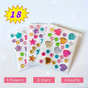 TEMU 18장 486개 다양한 모양 하트 매화 별 & 사이즈, 생생한 컬러 아크릴 라인스톤 공예, 네일 아트 | 탈착식 반짝이는 합성 보석 장식 스티커, 고광택 표면 및 자체 접착 뒷면, 파티 선물, DIY 장식, 다양한 디자인, 스티커, 공예 라인스톤, 접착식 합성 보석, 파티 플래너, DIY 취미