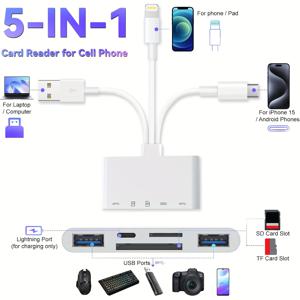 TEMU 아이폰용 메모리 카드 리더, USB C to A OTG 어댑터 포함 SD/SD 듀얼 슬롯, USB C to A, 아이폰/아이패드/갤럭시//컴퓨터/노트북 등 호환