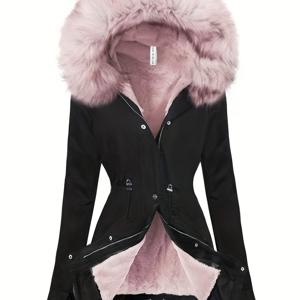 TEMU 여성용 겨울 기모 안감 파카 코트, 추운 계절을 위한 두꺼운 디자인, 대형 인조 가죽 장식의 미디엄 길이 재킷, 스타일리시하고 고급스러운 캐주얼 웨어용 겨울 아우터. 모델: NS702, 디렉셔널 재킷.