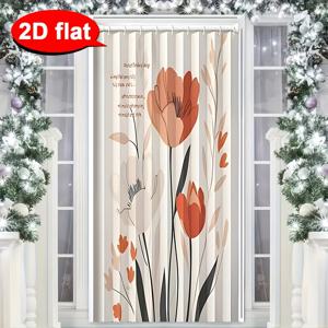 TEMU 2D 도어 배너 할로윈, 크리스마스 도어 커튼 플로럴 패턴, 설치 및 보관 용이, 빨간색 및 복숭아꽃 디자인 배경, 거실, 침실 또는 사무실 홈 데코레이션에 적합, 도어 패브릭