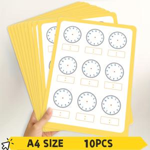 TEMU 10개 A4 K-3 학년 (5- ) 양면 지울 수 있는 시계 보드 교사용 도구 - 'S 학습 시계 드로잉 보드, 고품질 종이, 내구성 좋고 부드러움, 세척 용이, 초등 교사, 가족 교육 수학 공예 재료 팩, 크리스마스, 할로윈