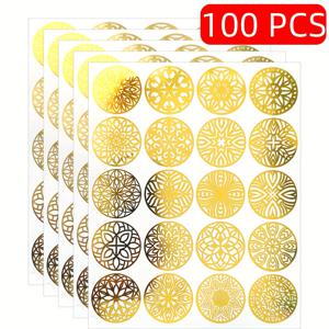 TEMU 100/200개 골든 만다라 원형 스티커 – 1.5인치 기하학적 패턴 포일 실 스티커, 스크랩북, 선물 포장, 봉투 봉인 및 다양한 장식 행사에 적합