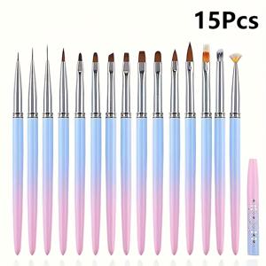 TEMU 15개 프로페셔널 네일 아트 브러쉬 세트 - 오므레 핸들 그라데이션 키트, 정밀 디테일링 브러쉬, 포름알데히드 무첨가 DIY 네일 디자인 도구, 초미세 섬유 브러쉬 (홈 & 살롱용)