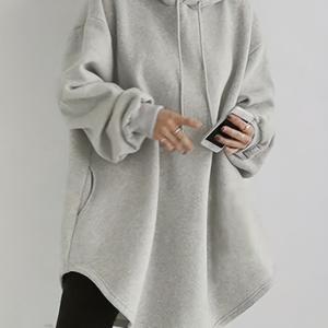 TEMU 2025 가을/겨울 신상 엘레강스 휴가 스타일 단색 통근용 편안하고 피부 친화적인 원단 홈웨어 라운드넥 후드 드로스트링 긴소매 드롭 숄더 안감 있는 여성용 풀오버 스웨트셔츠 캐주얼 데이트용 긴소매 긴팔 스웨트셔츠