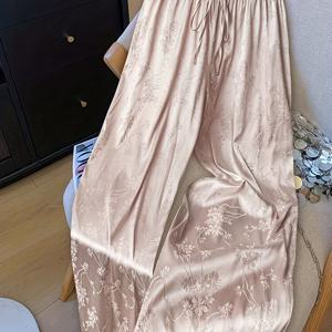 TEMU 플러스 사이즈, 플러스 사이즈 여성용 팬츠, 새틴 광택 자카드 하이웨이스트 트라우저