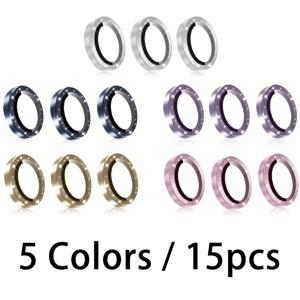 TEMU For iPhone 16/15/14/13/12/11 시리즈용 15개 글리터 렌즈 보호 필름 - 스크래치 방지, 낙하 방지, 5가지 색상 (실버, 블랙, 골드, 퍼플, 핑크) - 스타일리시하고 내구성이 뛰어난 강화 유리, 고화질 보호, 스크래치 방지 유리 | 글리터 마감