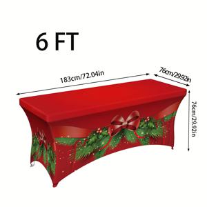 TEMU 1개 세트 축제 장식 리본과 소나무 가지 패턴 프린팅 탄력성 테이블보, 4/6/8피트 직사각형 탄력성 테이블보, 전통적인 휴일 분위기, 가정 실내 거실, 호텔 로비, 축제 행사, 야외 파티 장식에 적합, 설치 간편, 세탁 가능, 관리 쉬움