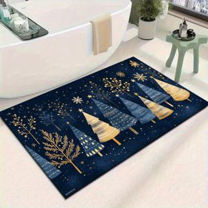TEMU 눈꽃 매트가 있는 금색과 파란색 크리스마스 트리, 주방 매트, 복도 매트, 침실 현관 매트, 욕실 매트, 욕실 현관 매트, 침실 매트, 거실 매트, 실내 및 실외 매트, 현관 매트, 서재 매트에 적합