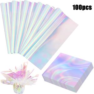 TEMU 100매 컬러 셀로판, 9X9인치, 선명한 반짝이 포장지, 선물 포장, 공예 및 사탕 포장에 적합