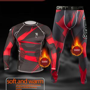 TEMU 남성용 가을/겨울 따뜻하고 바디라인을 잡아주는 세트. 두꺼운 타이트 팬츠와 긴팔 상의로 아웃도어 스키에 적합합니다. 플리스 안감으로 아이스 스케이트, 피트니스, 러닝, 요가에 이상적입니다.|요가복