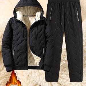 TEMU 남성 가을 겨울 사운드웨이브 기술 세트 캐주얼 후드 안감 방한 투피스 세트