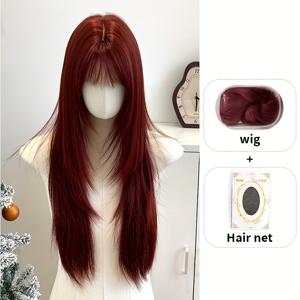 TEMU 30인치 레드 가발 + 헤어 넷 세트 - 핸드메이드 내열성 섬유 가발, 룩, 스타일, 스타일링 용이 & 데일리 및 특별한 날에 안정적인 착용감, 여성용 가발, 헤어 가발, 고품질 여성용 가발, 헤어가 있는 여성용 가발, 금발 가발, 머리띠가발, 통가발 긴머리, 모자 가발, 긴머리 가발, 가발 자연스러운
