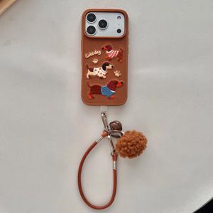 TEMU 세련되고 귀여운 갈색 강아지 패턴 휴대폰 케이스 (스트랩 및 폼폼 포함), 여성용 디자인, 아이폰 17 Pro, 아이폰 17, 아이폰 17 Pro Max에 적합.