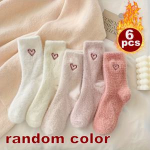 TEMU 귀여운 하트 패턴이 있는 특별한 자수 양말 8켤레, 6켤레, 4켤레 세트. 가을, 겨울에 적합한 푹신하고 두꺼운 미드 카프 양말, 따뜻한 여성용 스타킹 및 양말, 특별한 크리스마스 선물.