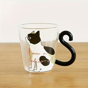 TEMU 창의적이고 귀여운 고양이 테마 유리컵 (주스 및 우유용), 인기, 커피 및 아침 식사에 적합. 이 사랑스러운 컵은 고양이 아기 디자인으로, 고품질 붕규산 유리 재질로 제작되었으며 재사용 가능하며 뜨겁거나 차가운 음료 모두에 적합합니다.