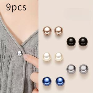TEMU 9개 진주 같은 플라스틱 조절 가능 버튼 - 무봉제 스냅온 플랫 헤드 버클, 광택 있는 구형 흰색/베이지/검정/파란색 장식용 재봉 버튼, 여성용 가디건, 드레스, 재킷, 셔츠 - 내구성 강함 & 사용 간편