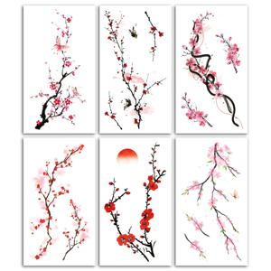 TEMU 수채화 스타일 꽃무늬 팔 타투 스티커 6장, 중국풍 복숭아꽃, 벚꽃, 매화, 나비, 뱀 등 디자인. 팔, 발목, 쇄골 등 피부 장식용 일회용 임시 타투. 방수, 땀에 강함, 간편한 적용 및 제거 가능