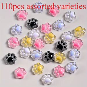 TEMU 2D 평면, 110개 발광 고양이 발바닥 레진 장식 - 평면 네일 장식, DIY 액세서리, 폰케이스 액세서리, 머리핀 액세서리, 여성 네일 액세서리, 주얼리 제작, DIY 프로젝트 야간 조명 공예 키트