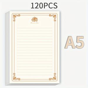 TEMU 120매 A5 두꺼운 & 부드러운 필기용 종이, 우아한 베이지 & 골드 빈티지 로즈 디자인 - 캘리그라피, 저널링, 사랑 편지, 사무실, 학교용 고급 빈 레터 문구 - 펜슬 & 캘리그라피 펜 호환 - 빈 노트지|캘리그라피