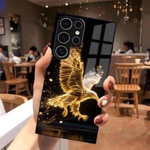 TEMU 휴대폰 케이스 - 크리스마스 선물, 삼성 Z Flip5, 삼성 Z Flip6, 삼성 Z Fold3, 삼성 Z Fold4, 삼성 Z Fold5, 삼성 Z Fold6에 적합한 스타일리시한 골든 이글 블랙 유리 휴대폰 케이스, 사랑하는 사람들을 위한 창의적인 하이-패션 소프트 쉘