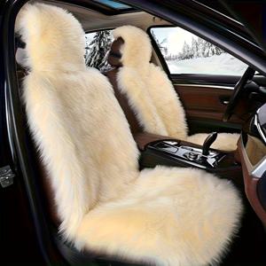 TEMU 겨울용 자동차 시트 쿠션 - 플러시 인조 양가죽 커버, 부드러운 폼 충전재, 보온 및 미끄럼 방지 운전석/조수석 쿠션, 휴대 및 압축 가능, 탈착식 커버 포함