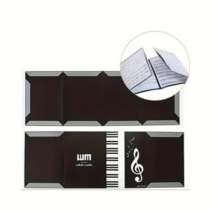 TEMU 1개 6페이지 피아노 악보 폴더 - A4 사이즈, 접이식, 확장 버전, 다기능, 수정 가능, 투명 삽입 보관, 검정색, 피아노 장식에 적합