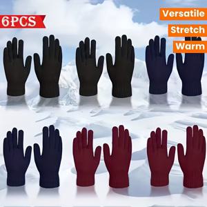 TEMU 남녀공용 보온 겨울 장갑 6쌍 - 스키, 하이킹, 운전, 야외 작업에 적합한 방한 장갑 - 손세탁 가능한 분리형 손가락 디자인 (6쌍 대용량 팩)