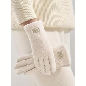 TEMU 1쌍 여성용 터치스크린 겨울 장갑 - 플러시 손목 & 분리형 손가락 디자인, 스마트폰 사용, 추운 날씨 보온, 비탄력성 내구성 장갑, 출퇴근, 야외, 운전 및 태블릿/폰 사용에 적합