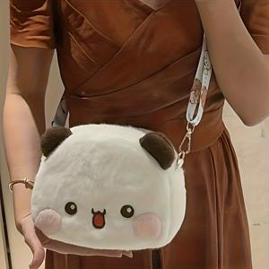 TEMU ZFOAN 플러시 고양이 크로스백 - 고양이 얼굴 디자인, 부드러운 플러시 소재, 조절 가능한 스트랩 & 지퍼 잠금, 귀여운 코인 파우치 & 소형 숄더백, 하라주쿠 스타일 데일리 파티 액세서리, 청소년용|힙색