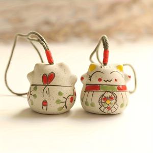 TEMU 2개 세트 풍수 행운의 고양이 도자기 참 - 긍정 에너지 폰 체인 & 차량 백미러 걸이 (종 포함)