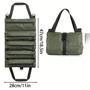 TEMU 대용량 접이식 헤비듀티 툴 롤백 및 정리함, 5개의 고정 수납공간 포함. 두꺼운 옥스포드 원단으로 제작된 이 대형 툴백은 툴박스로도 사용 가능. 휴대용 디자인으로 목수, 전기기사, 배관공에게 이상적, 툴 셰드나 차량 뒷좌석 수납에 적합. 크리스마스, 할로윈, 추수감사절 선물 또는 아버지 선물로 완벽한 선택