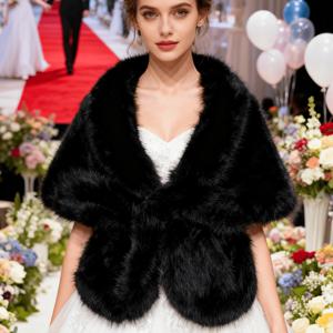 TEMU 1개 럭셔리 소프트 인조 모피 숄 | 웨딩, 겨울 따뜻함, 방풍을 위한 우아한 디자인, 브라이덜 파티 및 공식 행사에 이상적, 손세탁 또는 전문가용 드라이 클리닝.