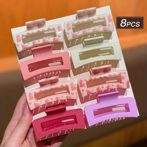 TEMU 여성용 헤어 클립 8개 세트, 스타일리시하고 귀여운 사각형 모양의 헤어 클립 및 그립, 데일리룩에 적합, 여성용 헤어 장식, 선물 추천