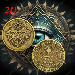 TEMU 2D 전지적 눈 행운 주화 | 777 숫자학 주화 | 용감한 영혼을 축복하는 부를 상징 | 우주와 운명을 조화 | 신비로운 상징과 별 패턴 | 정교한 조각 | 수집가에게 이상적 또는 친구와 사랑하는 사람에게 선물