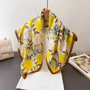 TEMU 우아한 플로럴 옐로우 패턴 스카프 | 가을-겨울 따뜻한, 헤드스카프, 숄 겸용, 2가지 색상 옵션, 여성용 패션 액세서리