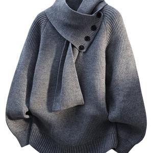 TEMU 남성용 루즈핏 타월 칼라 터틀넥 스웨터, 가을/겨울 디자인, 두꺼운 니트 기저층, 스타일 KD25736