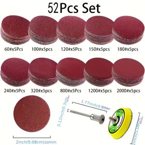 TEMU 2인치 50mm 연마 디스크 패드 52/102개 세트, 60-2000 그릿 연마 폴리싱 패드 키트, 로터리 툴 사포 세트 액세서리