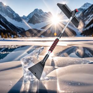 TEMU 헤비듀티 겨울용 차량 얼음 긁개 & 눈삽, 360° 회전 헤드 & 텔레스코픽 핸들 - 휴대용 눈솔, 자동차, 트럭, , RV용 - 윈드실드 & 창문 얼음/눈 제거