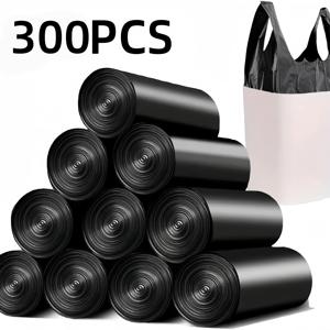 TEMU 2롤 300매 블랙 휴대용 두꺼운 쓰레기봉투 - 사무실, 주방, 거실, 욕실, 야외 모임, 상업용 폐기물 등 다양한 용도에 적합. 크리스마스와 새해를 위한 스타일리시한 쓰레기봉투|가방|음식물쓰레기통