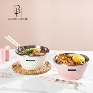 TEMU 블라썸하우스 오브제 듀오 스텐 이중면기 4P 세트 (면기2P+젓가락 2벌)