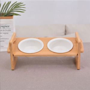 TEMU 반려동물 원목식기세트 높이조절 식탁 도자기 밥그릇 2구