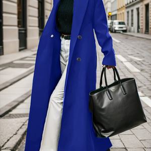 TEMU 우아한 패션 가을/겨울 코트 | 단색, 긴소매, 더블 브레스트, 레귤러 핏