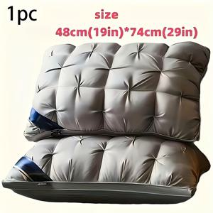 TEMU 럭셔리 5성급 호텔 스타일 베개, 깊은 수면 지원, 접이식 불가능한 높은 베개 코어, 사계절 사용 가능, 세탁기 사용 가능, 화이트 표면, 세탁기 사용 가능 베개 | 별 모양 베개 | 스티치 베개커버, 장식용 베개