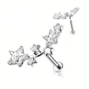 TEMU 1개 개별 펜타그램 롱 스트립 귀걸이, 5개 지르코니아 펜타그램 스테인리스 스틸 피어싱 귀걸이, 귀 뼈 못, 입술 못