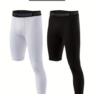 TEMU 남성용 혼합 컬러 농구 레깅스 2pcs, 운동 트레이닝 팬츠, 피트니스 긴/짧은 다리 압박 팬츠, 빠른 건조 쿼터길이 타이츠