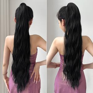 TEMU 32인치 블랙 브라운 워터 웨이브 웨이비 클립인 헤어 익스텐션 여성용 소프트 룩 합성 헤어피스 블론드 컬러