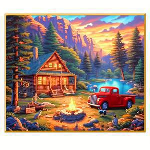 TEMU 숲 속의 작은 집 디자인의 프린트 크로스 스티치 키트 세트, 초보자를 위한 자수 재료, 11CT에 적합, 3개의 실이 포함되어 있으며 북유럽 스타일의 홈 데코 선물로 완벽합니다.