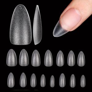 TEMU 330pcs 투명 아몬드/코피넥 팁 - 중간/짧은 길이, 풀 매트, 순수한 색상 소프트 젤 아크릴 손톱, 손톱 아트 연장용 풀 커버 프레스 온 네일 키트 - 15 사이즈